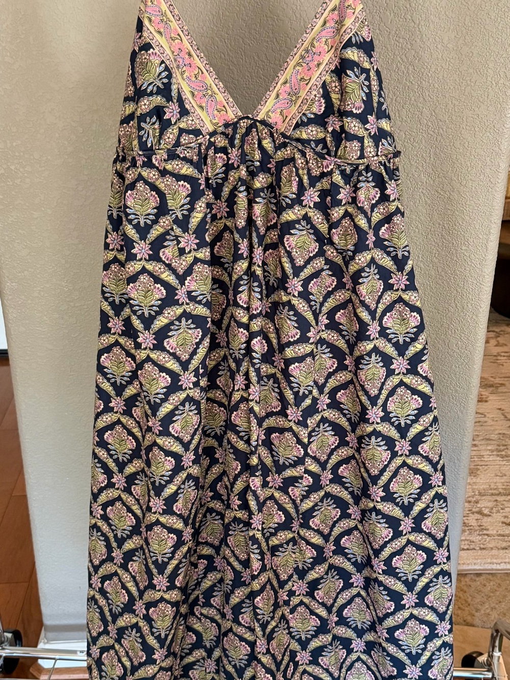 Free People Navy Maxi Skirt with Pink and Green Floral Print